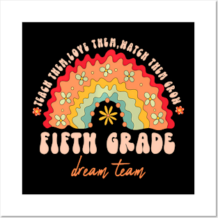 5Th Dream Team Groovy 100 Days Of School Teacher Kids Posters and Art